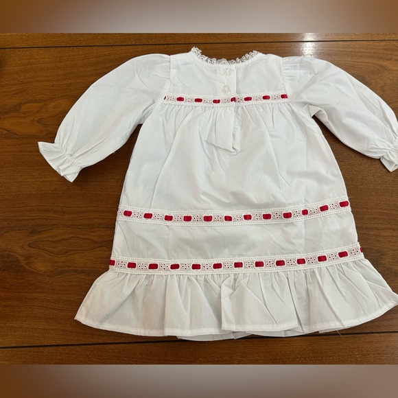 Vintage Baby Dress 6 Months White Eyelet with Red Ribbon Trim Long Sleeve Ruffle - Picture 4 of 5
